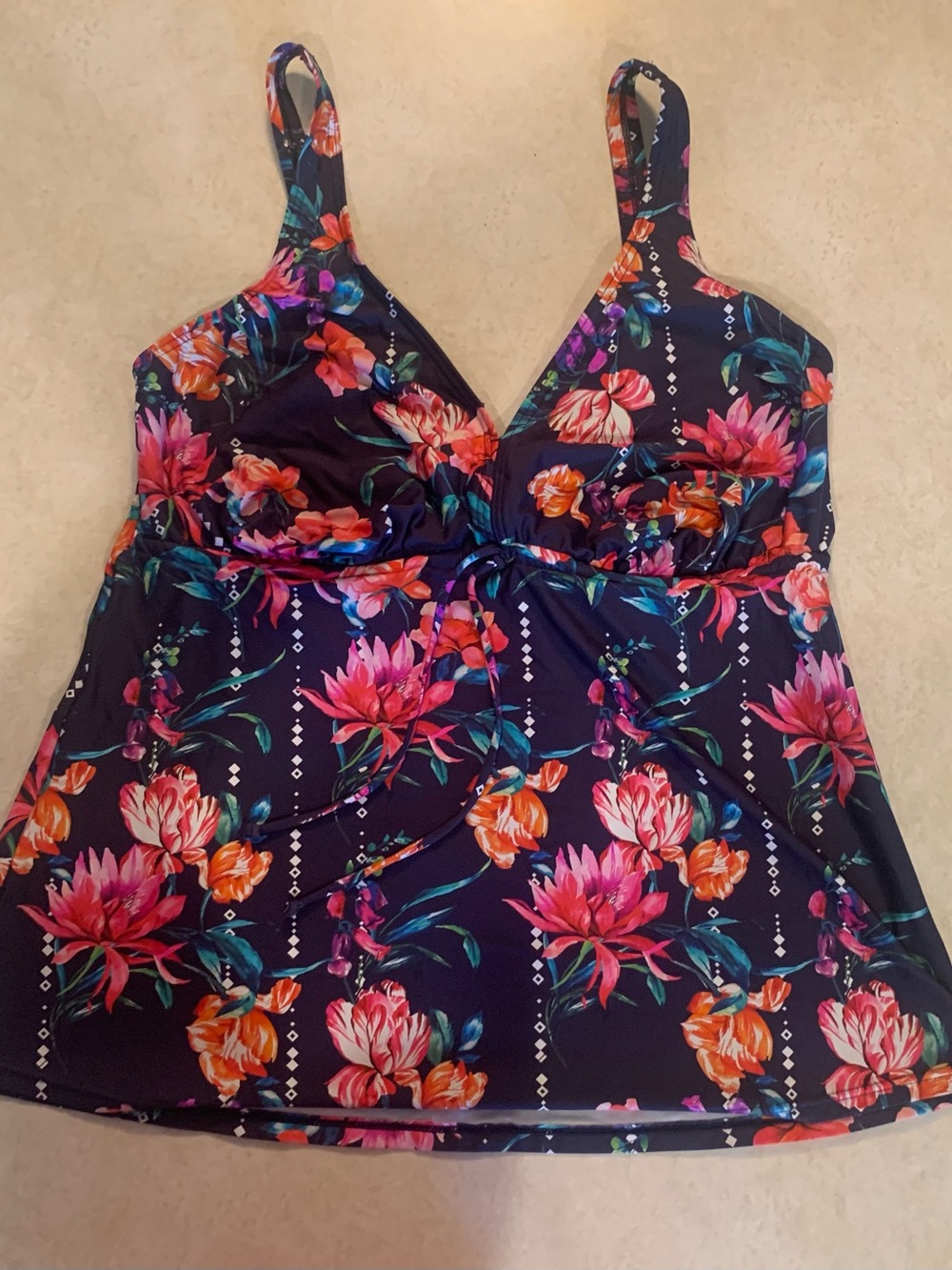 VENUS Navy Floral Swim Cami with Pink and Orange Flowers